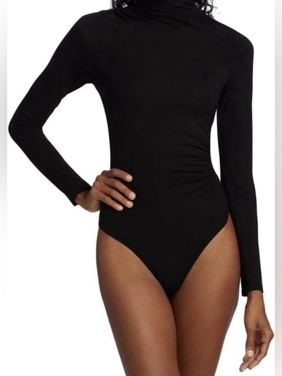 Good American Tops - Good American | Black Mock Neck Ruched Long Sleeve Bodysuit - NWT